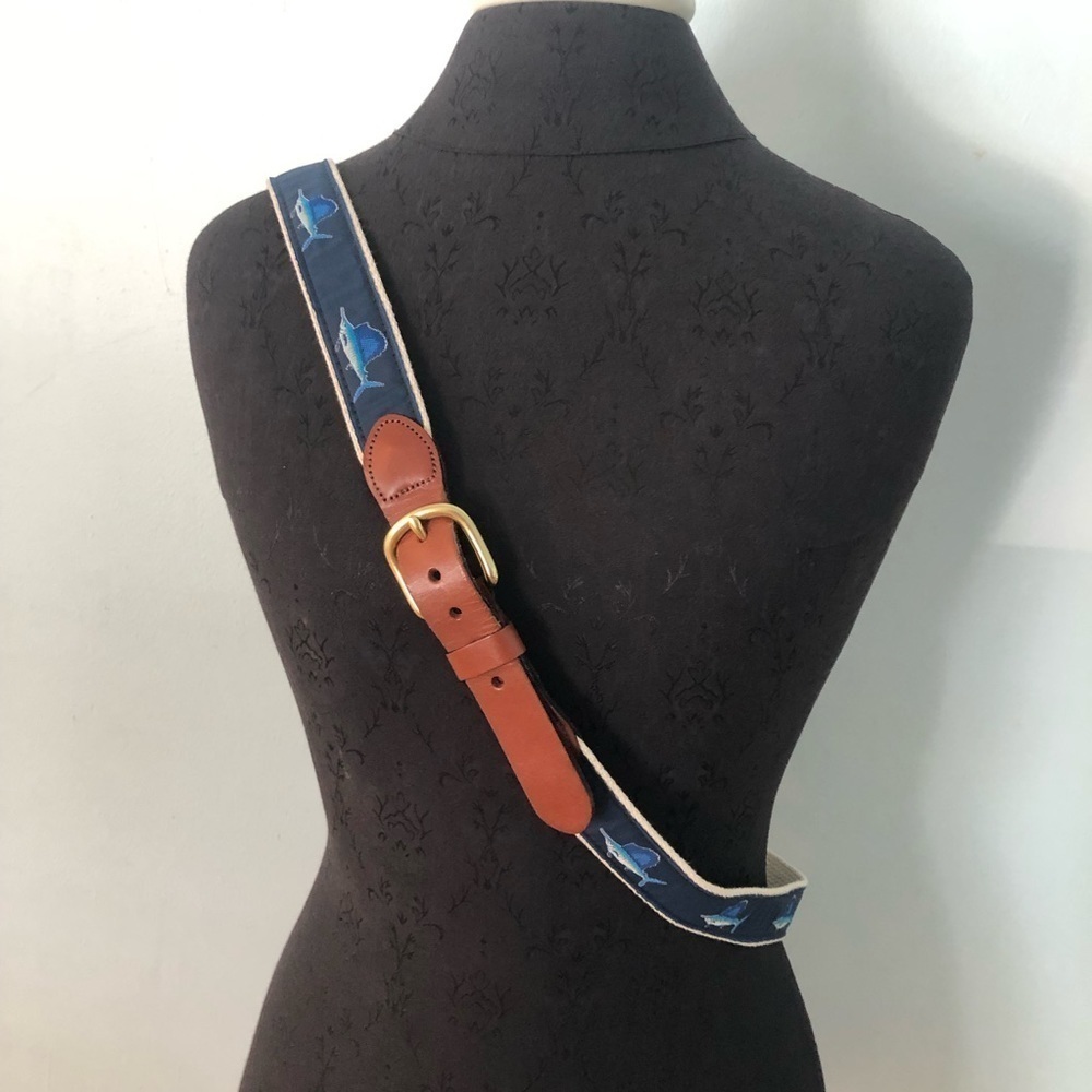 Essex Belt Company Swordfish Ribbon Belt On Canvas With Leather 51” Very Long - Picture 9 of 9
